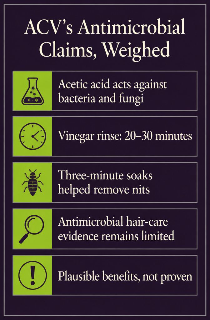 Beauty infographic presenting claims about apple cider vinegar's antimicrobial effects