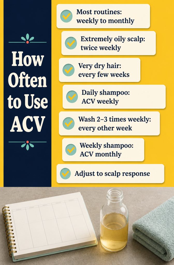 Beauty infographic showing suggested apple cider vinegar rinse schedules