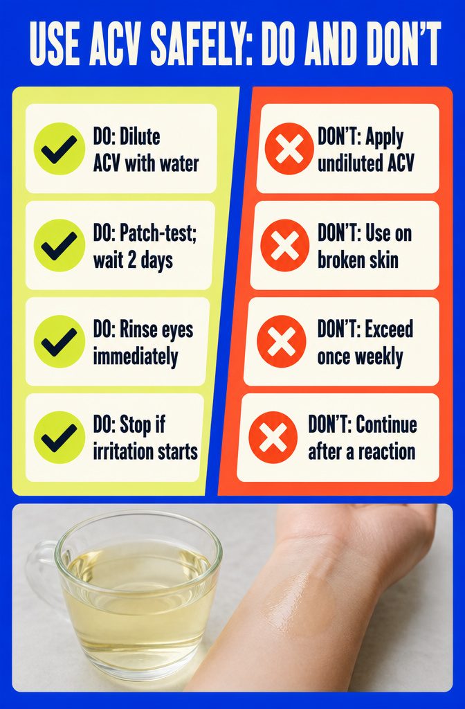 Beauty infographic listing safe-use guidance for apple cider vinegar