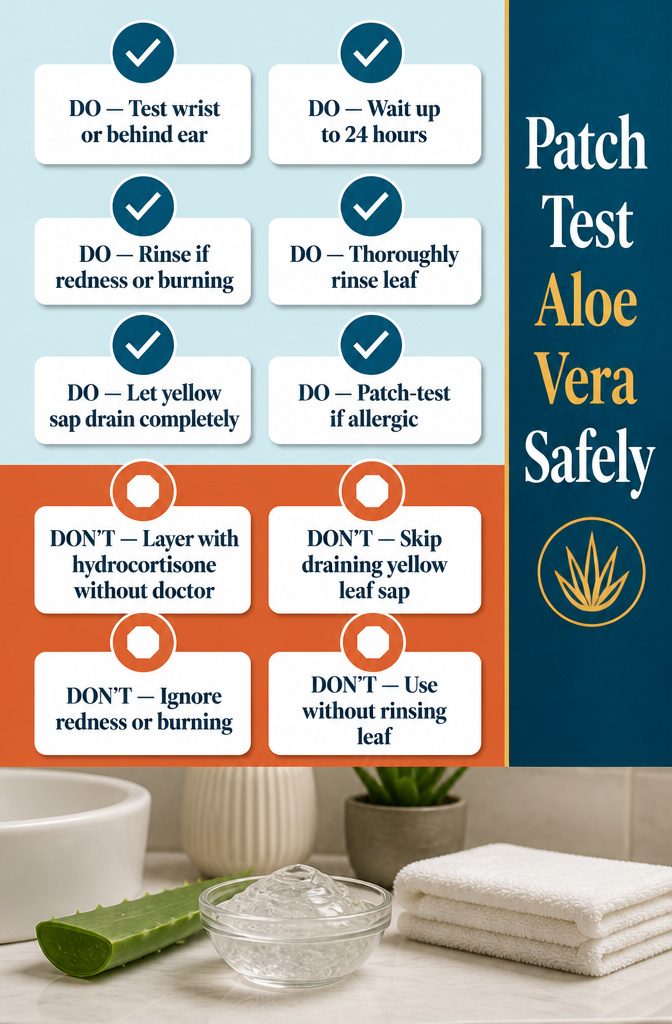 Patch test instructions with aloe gel applied to the inside of a wrist