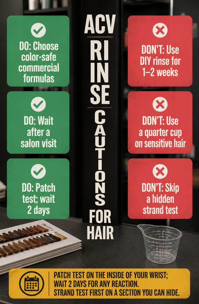 Apple cider vinegar hair cautions graphic for color-treated and sensitive hair