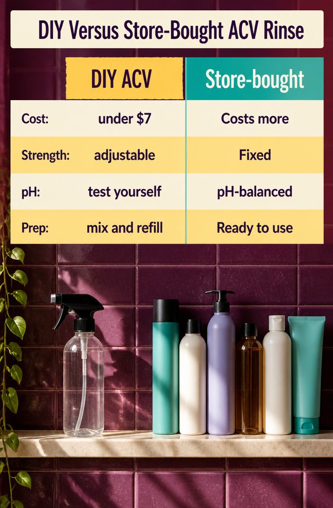 DIY and store-bought apple cider vinegar rinse comparison graphic