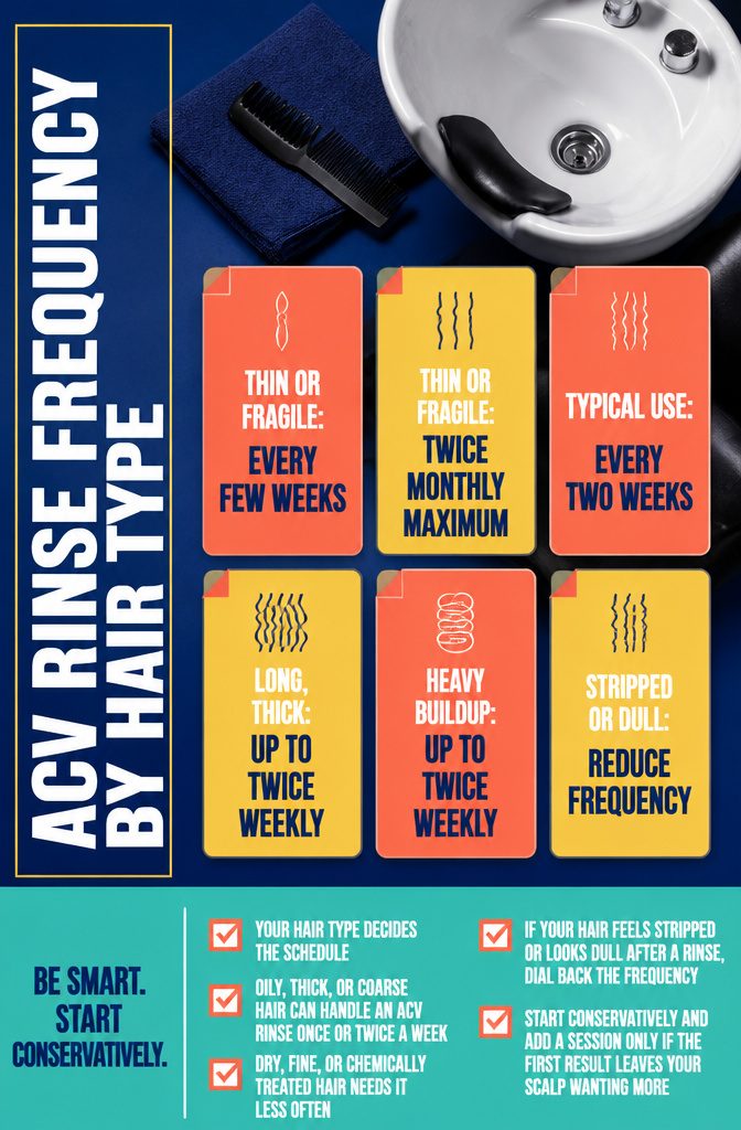 ACV rinse frequency graphic comparing schedules for different hair types