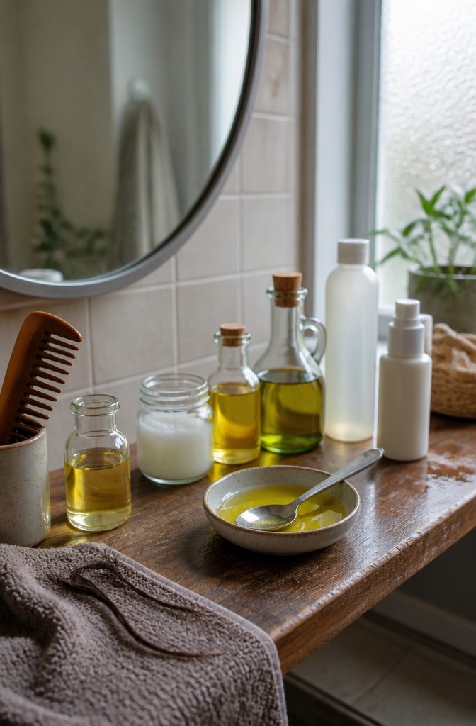 Castor oil beside coconut jojoba and olive oils shampoo and treatment