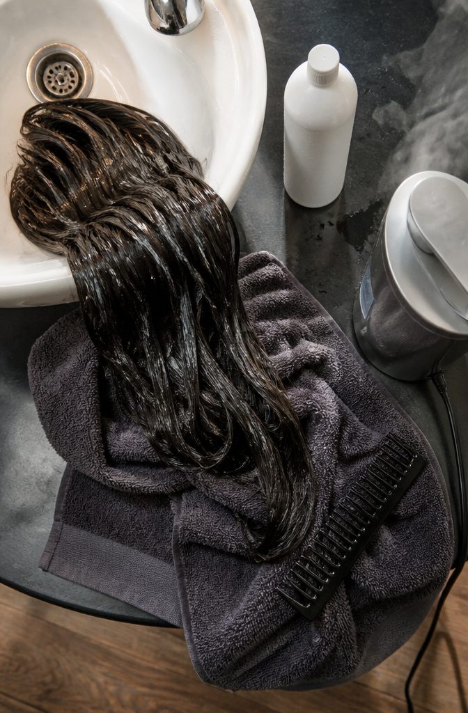 Castor oil prepared for a hair treatment before shampooing
