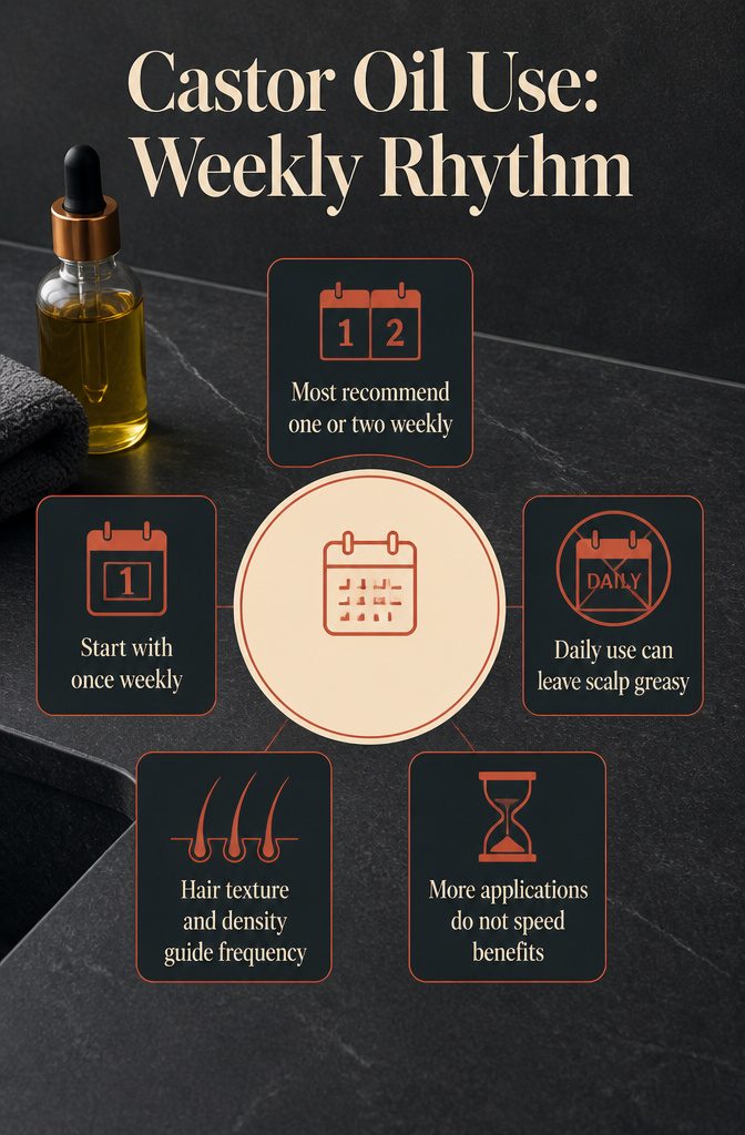 Beauty graphic showing a weekly castor oil use schedule