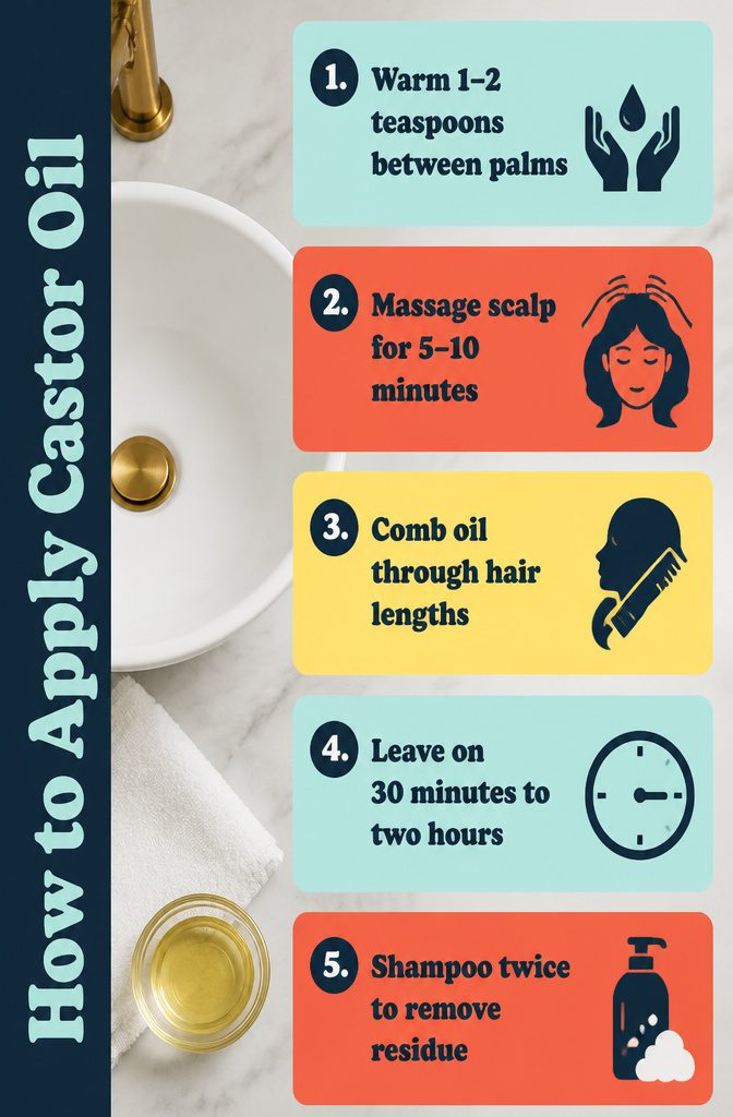 Beauty graphic titled How to Apply Castor Oil
