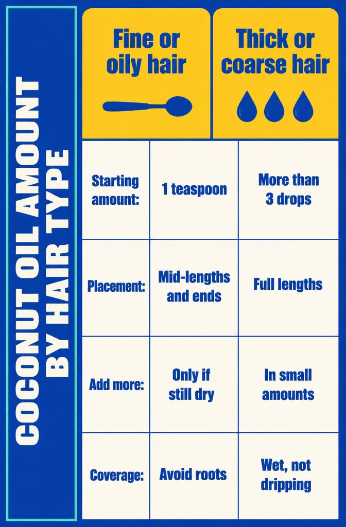Graphic comparing coconut oil amounts for different hair types