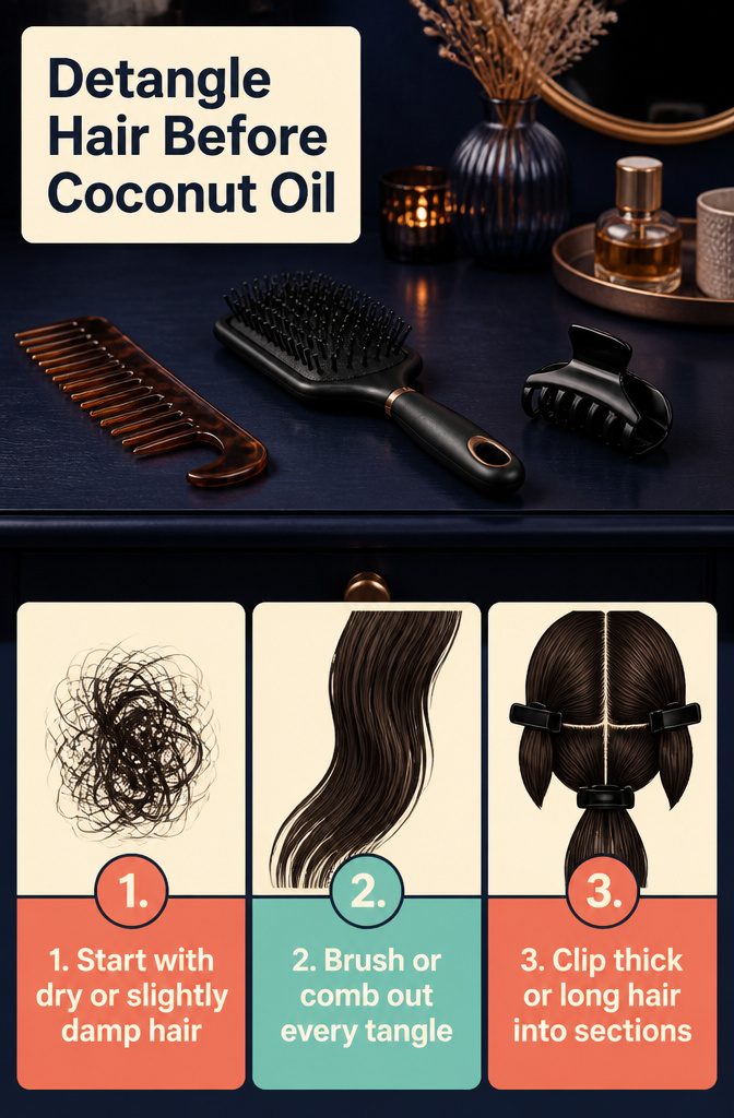 Comb moving through dry hair to remove tangles