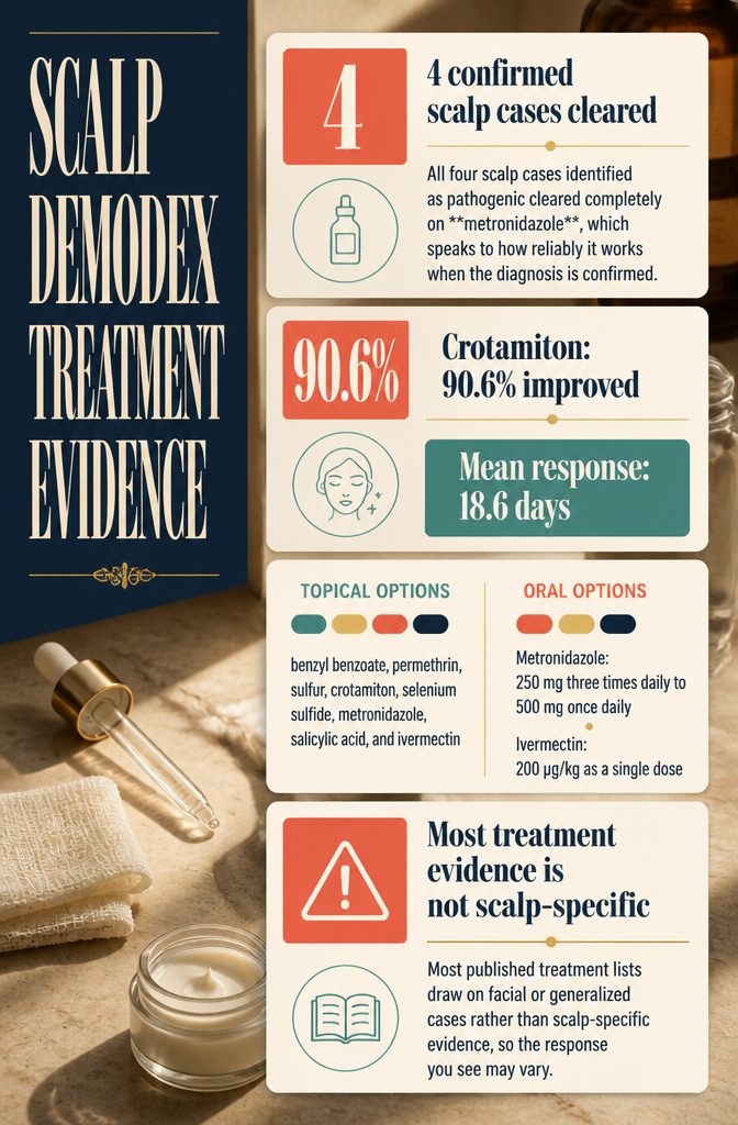 Scalp Demodex treatment infographic listing therapeutic options