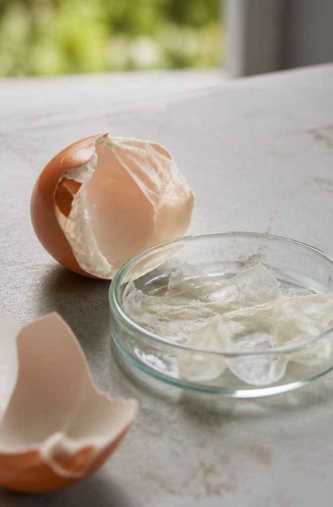 Egg beside a lock of hair on a light background