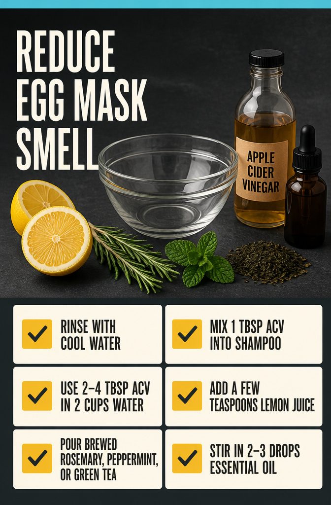 Beauty information graphic with tips for egg mask odor