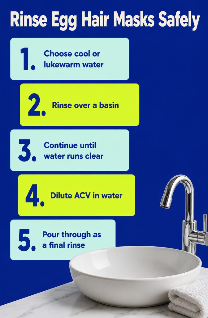 Beauty information graphic about rinsing egg from hair