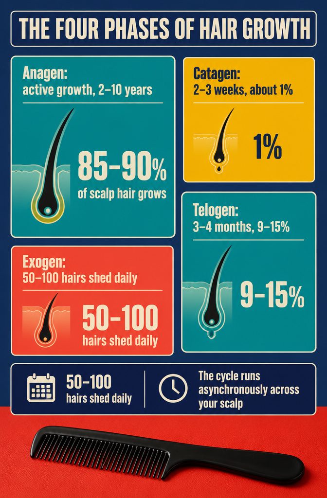 Hair growth cycle diagram labeled anagen catagen telogen and exogen