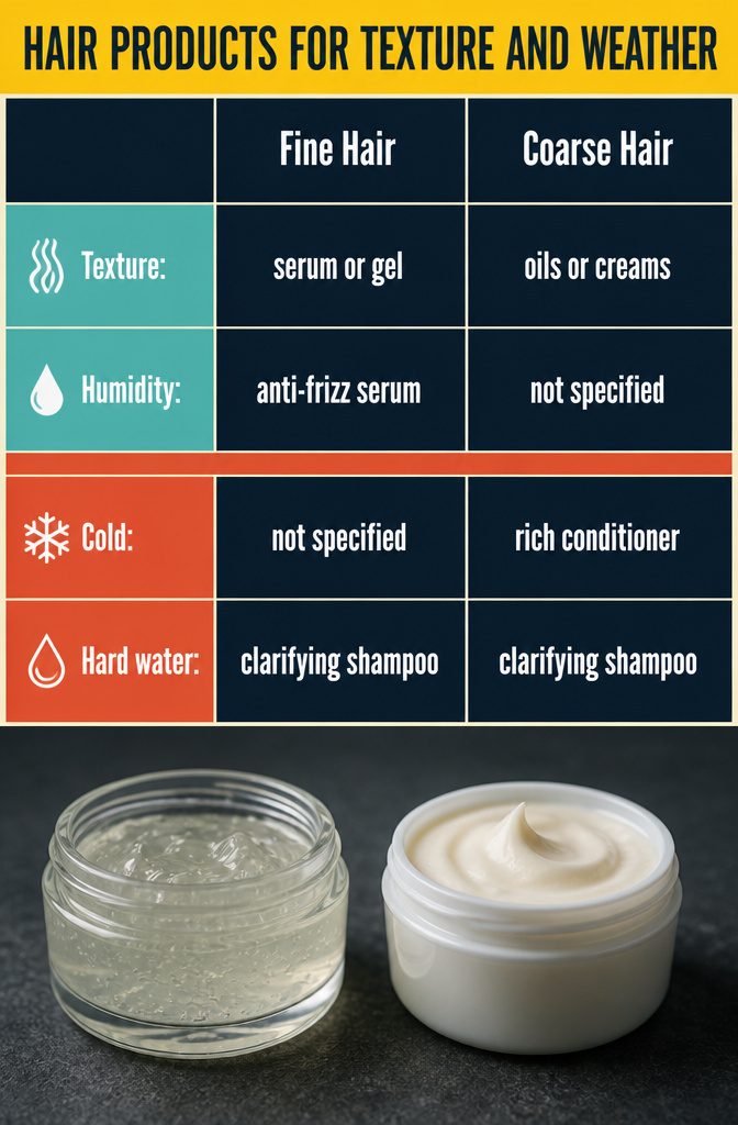 Hair Products for Texture and Weather information graphic