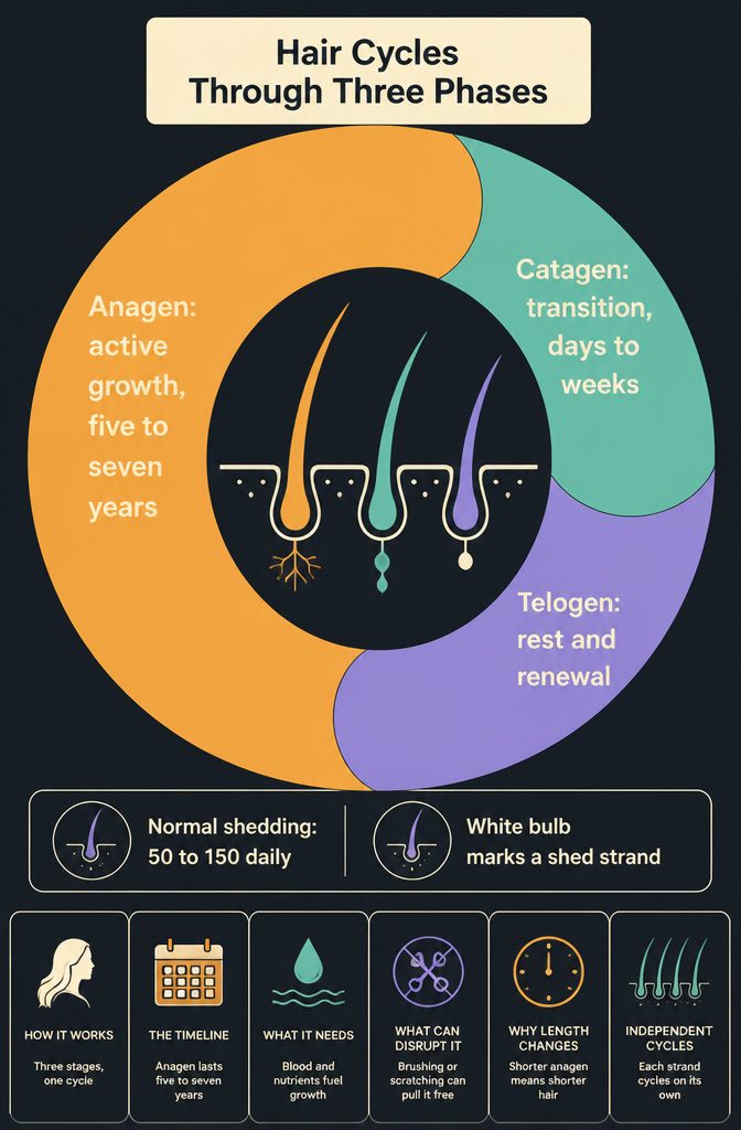 Hair cycle infographic showing anagen catagen and telogen phases