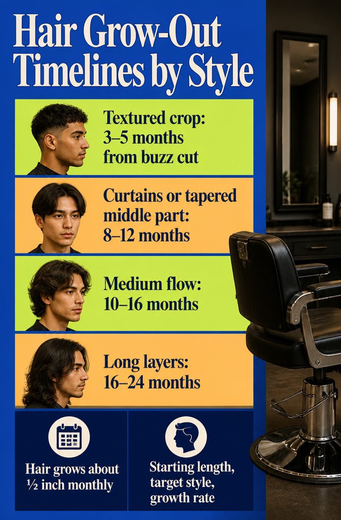Hair grow-out timeline graphic comparing four target hairstyles