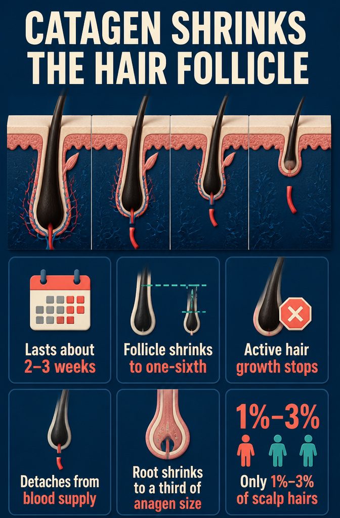 Diagram showing a shrinking hair follicle during transition