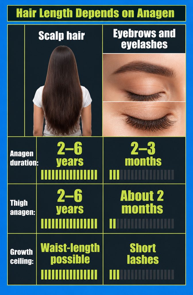 Diagram comparing hair growth lengths across body areas