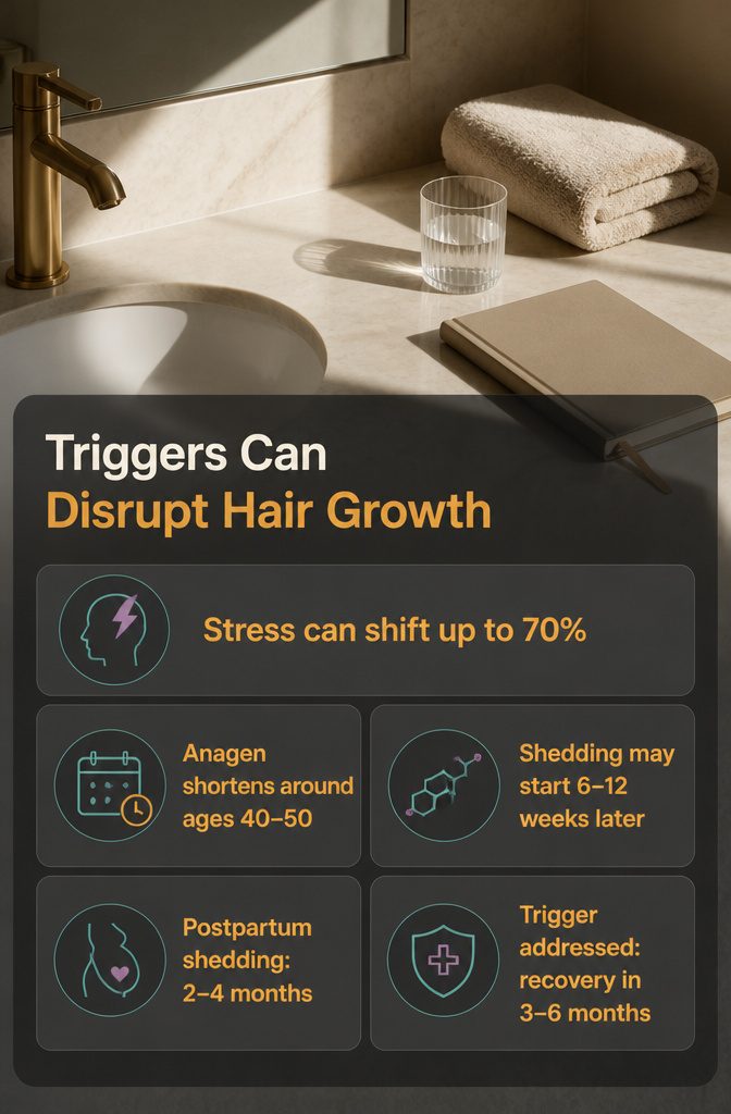 Diagram showing triggers that can disrupt the hair growth cycle