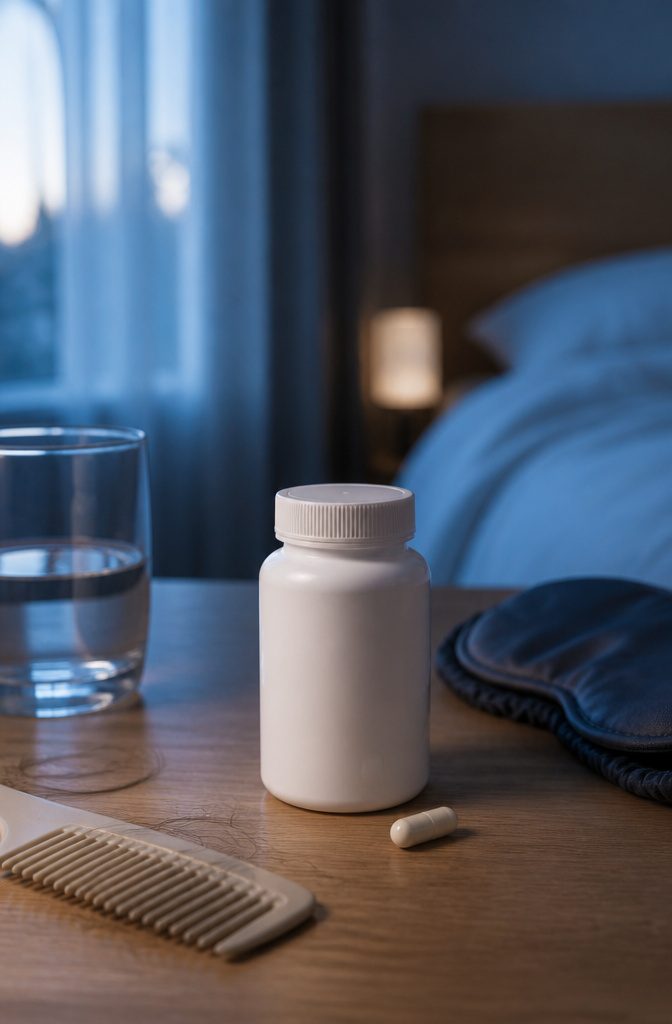 Biotin supplement pictured for an article about hair skin and nails