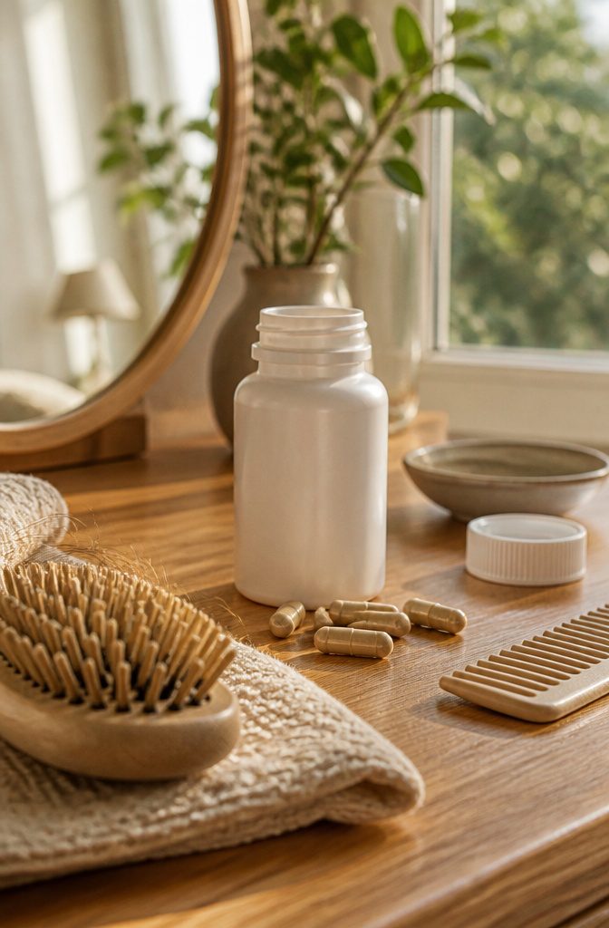 Hair growth supplements pictured for a beauty vitamin article