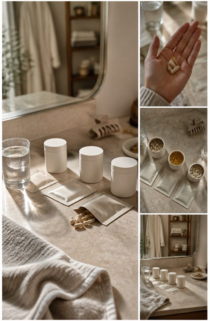 Beauty supplement products pictured for an article about daily bundles