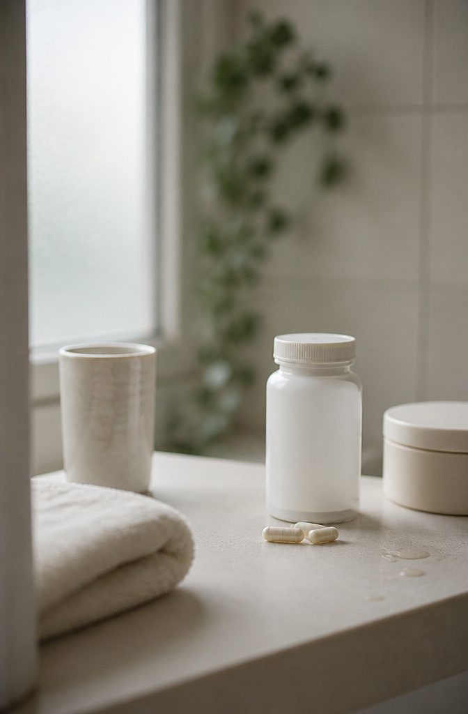 Probiotic supplements pictured for a clear skin article