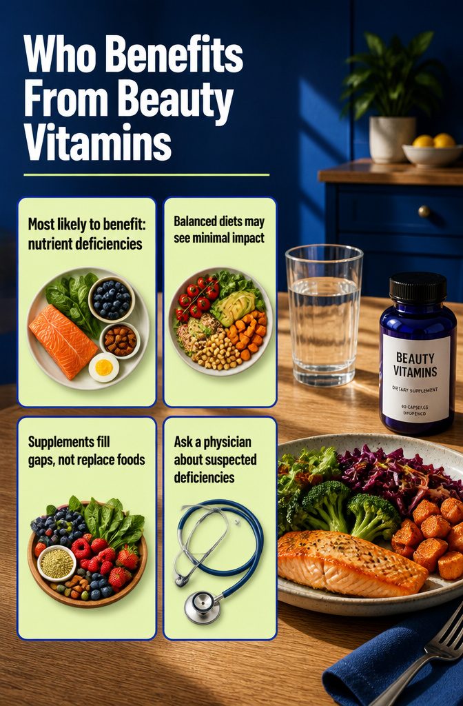 Information graphic titled Who Benefits From Beauty Vitamins
