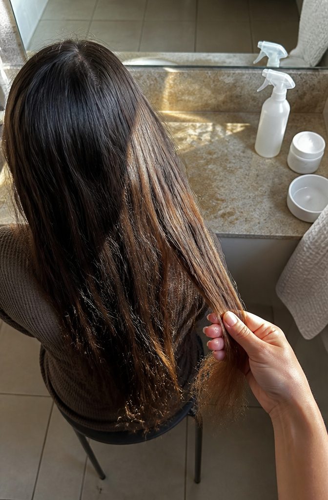 Several hair strands from different areas arranged for porosity comparison