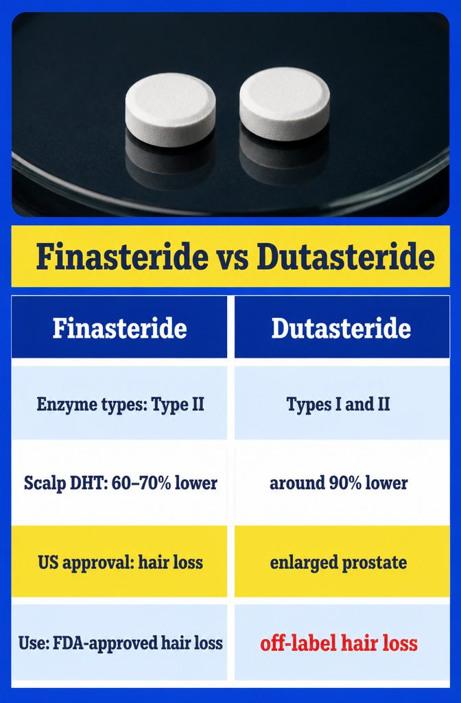 Comparison graphic of finasteride and dutasteride for hair loss