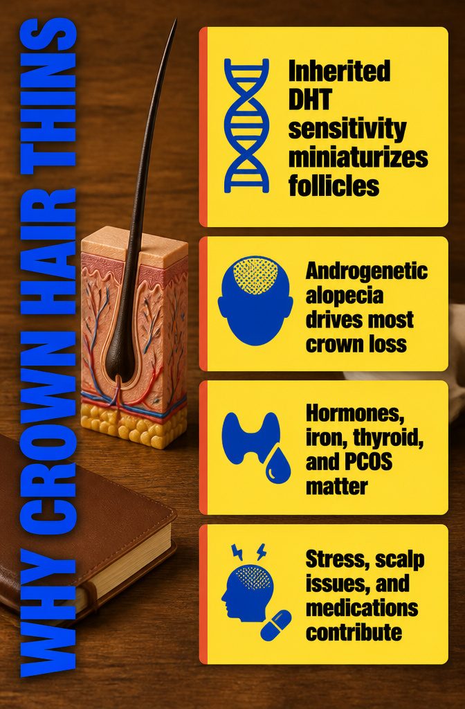 Hair thinning causes graphic showing genetic DHT sensitivity and contributing factors