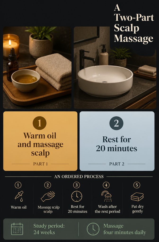 Information graphic titled A Two-Part Scalp Massage
