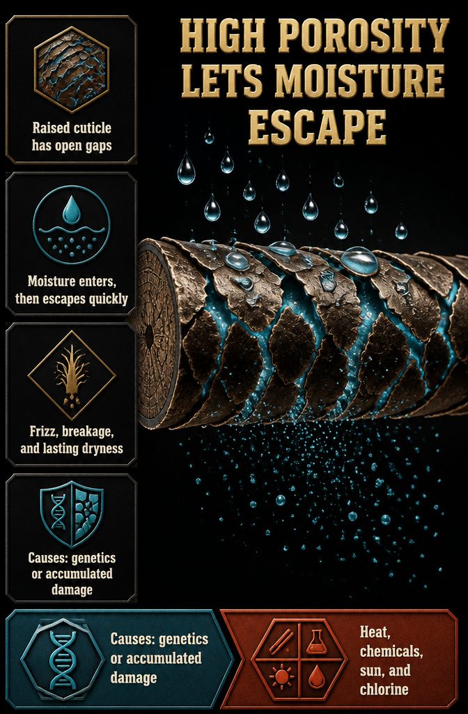 Beauty graphic titled High Porosity Lets Moisture Escape