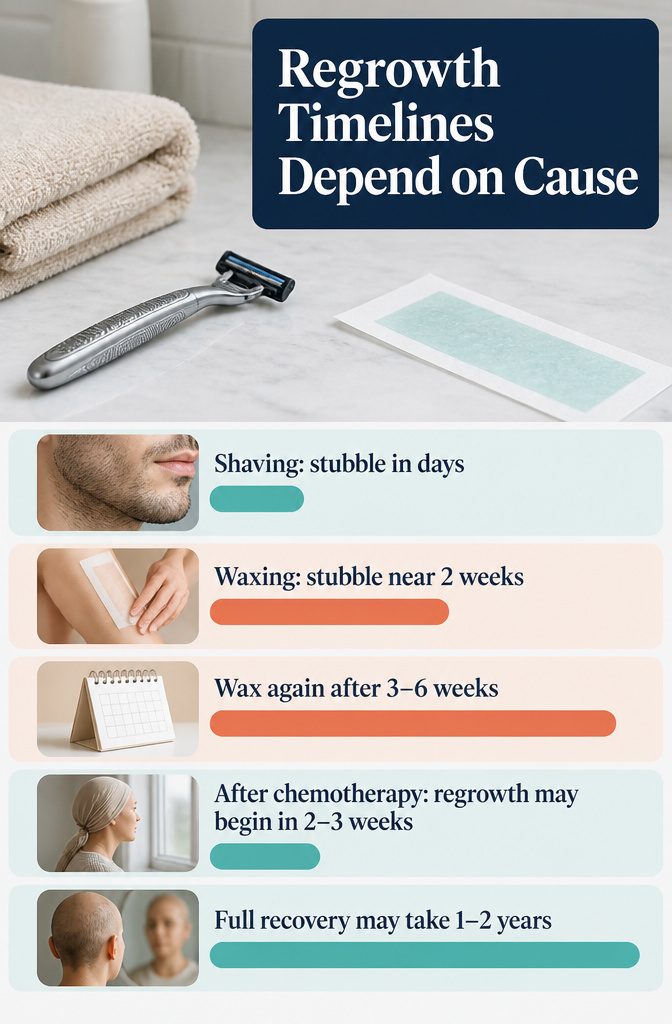 Infographic showing hair regrowth timelines for different causes