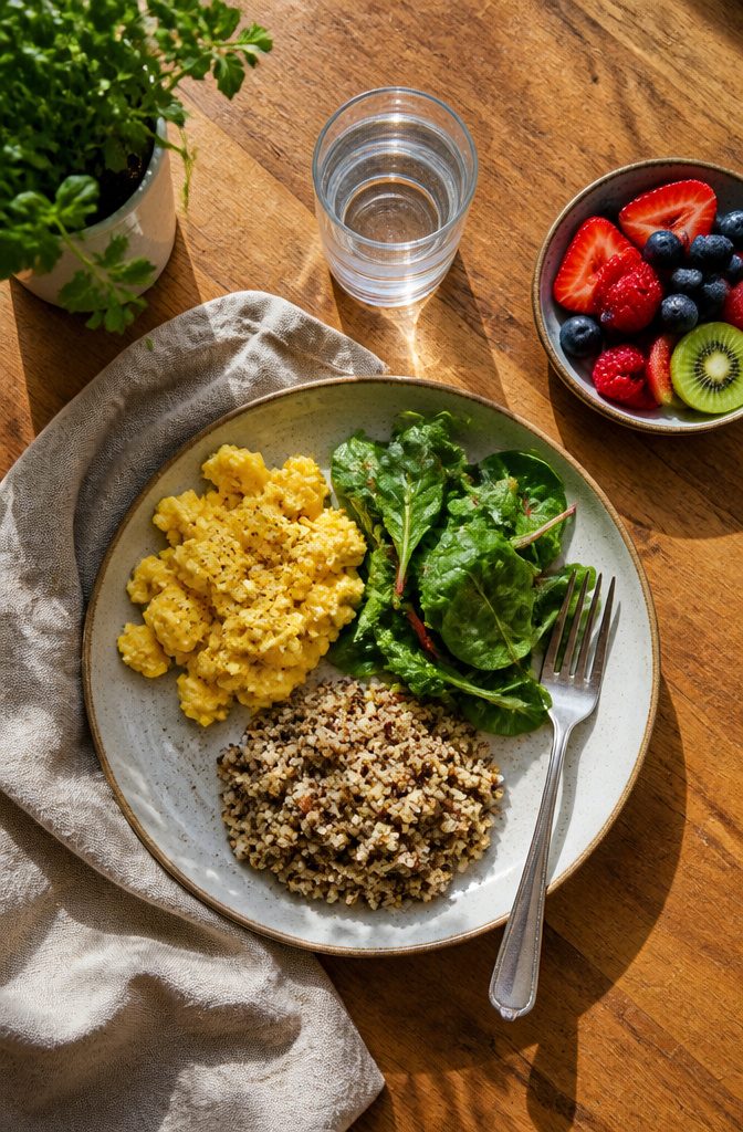 Meal ingredients arranged for a hair nutrition article