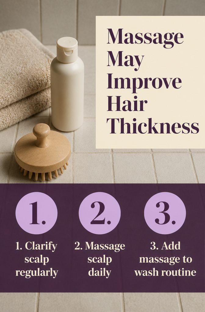 Scalp massage infographic with the title Massage May Improve Hair Thickness