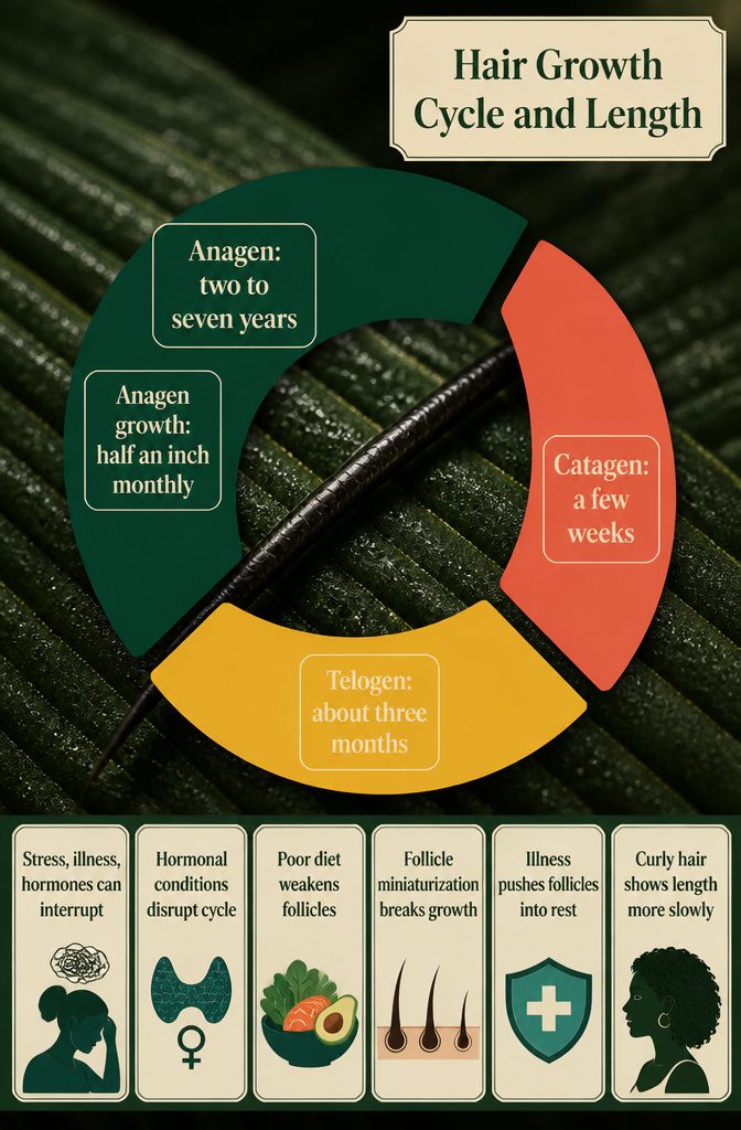 Hair growth infographic titled Hair Growth Cycle and Length