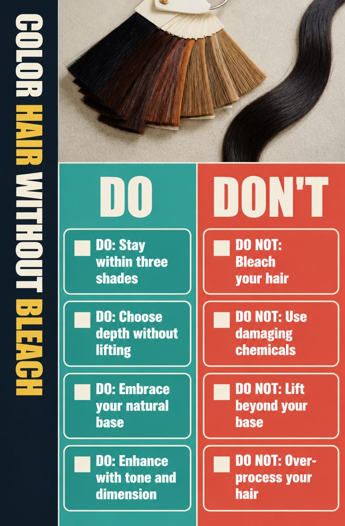 Beauty infographic titled Color Hair Without Bleach