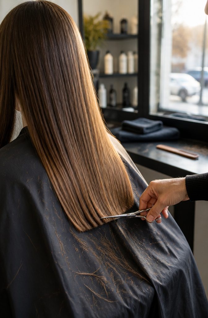 Hair being trimmed to remove damaged split ends