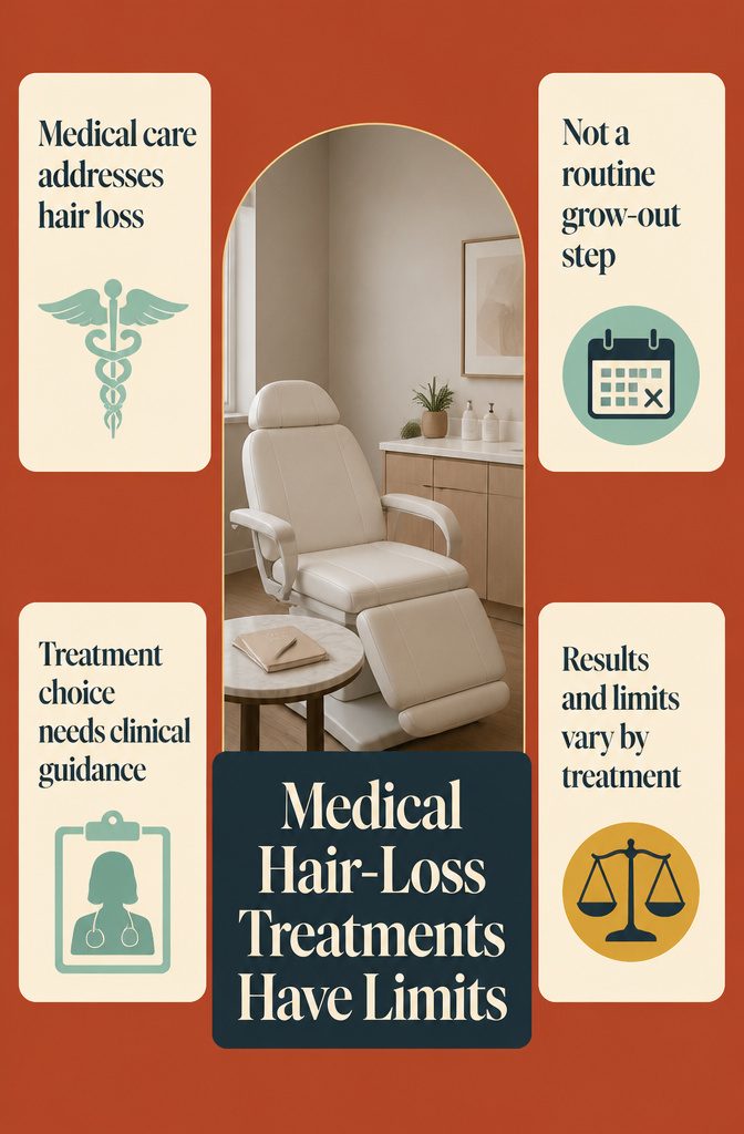 Hair loss treatment graphic with medical care information