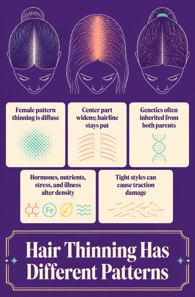 Hair thinning graphic comparing different patterns of hair loss