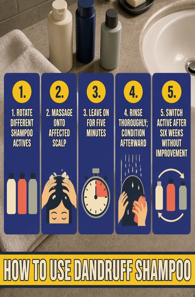 Beauty graphic titled How to Use Dandruff Shampoo