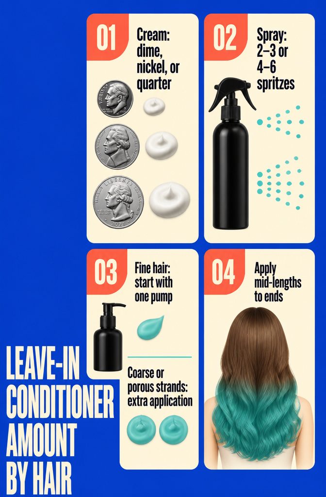 Leave-in conditioner portions arranged beside a hair length guide