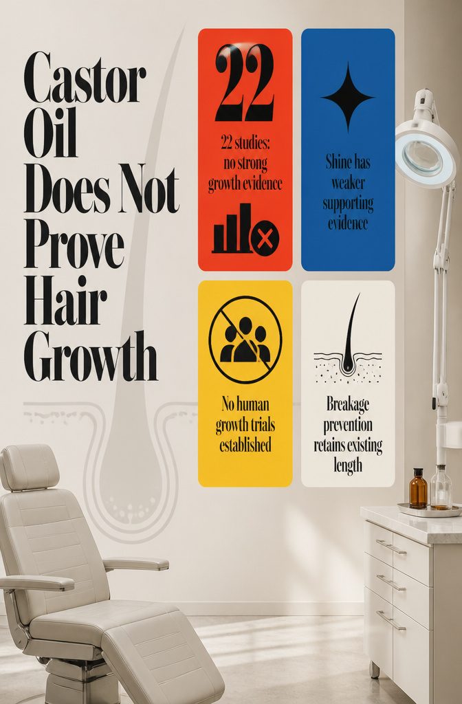 Beauty infographic about castor oil and hair growth evidence