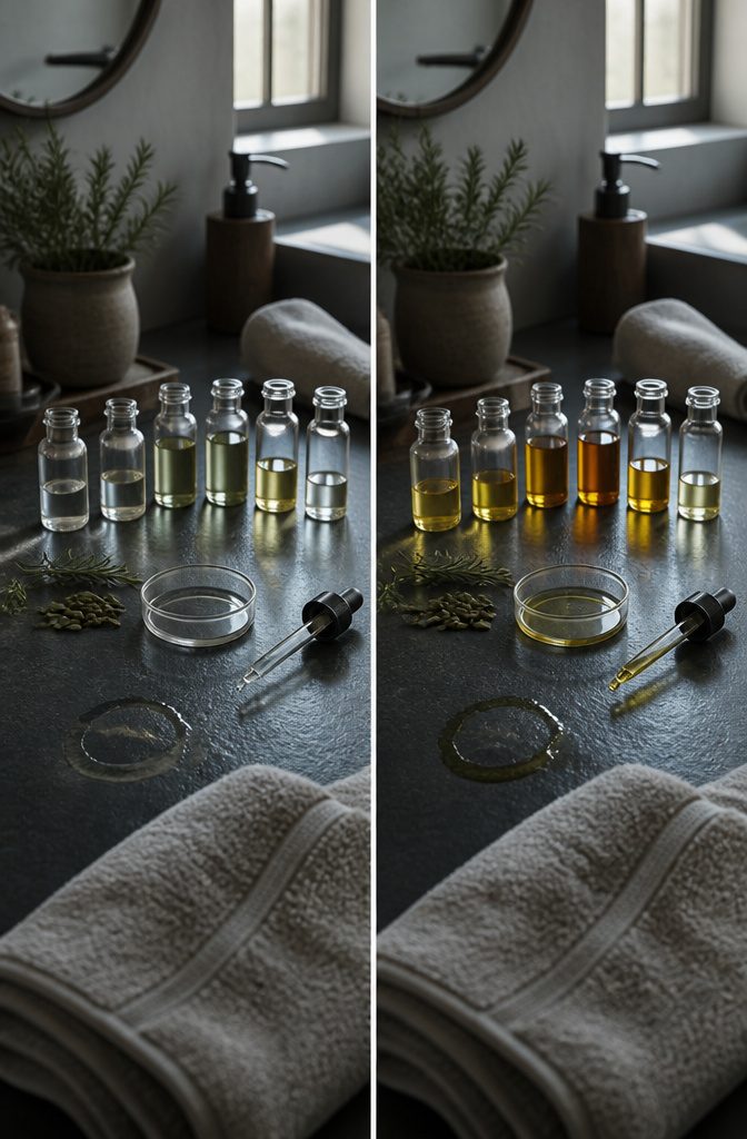 Castor oil beside hair strands in a photo about hair growth treatments