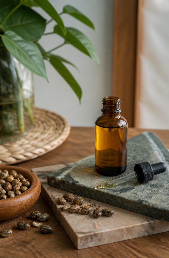 Jamaican castor oil bottle shown in its real surroundings