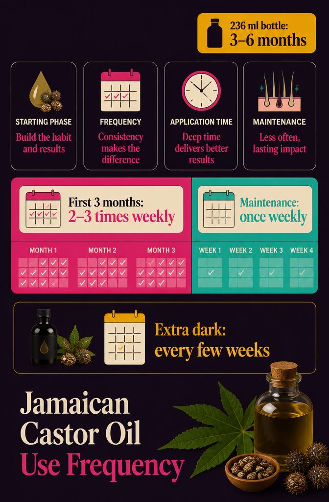 Castor oil use frequency graphic with a scalp care schedule