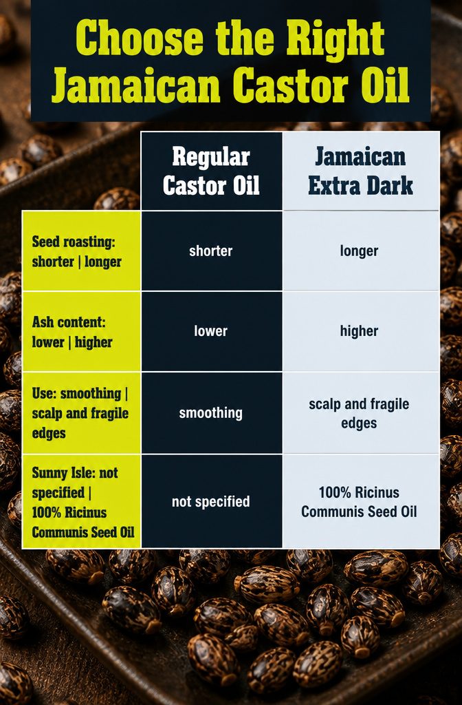 Castor oil graphic titled Choose the Right Jamaican Castor Oil