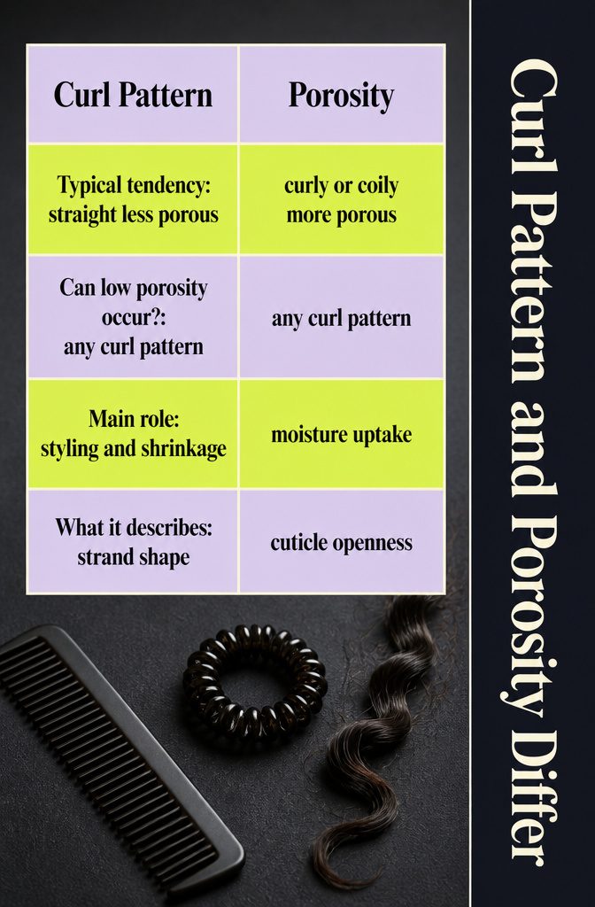 Beauty graphic titled Curl Pattern and Porosity Differ